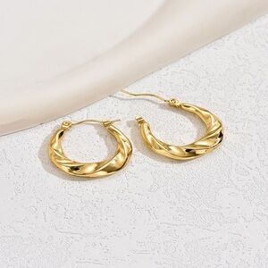 Polished Gold Twisted Hoop Earrings for Women